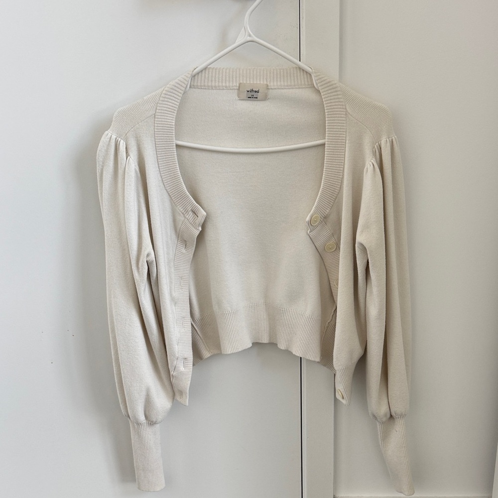 Wilfred Cream Puff-Sleeve Cropped Cardigan – XS